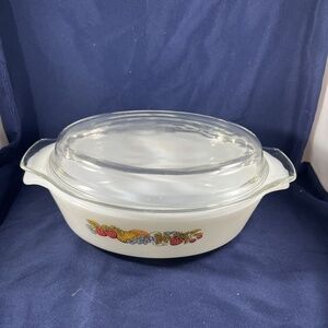 Anchor Hocking Fire King Nature's Bounty 1.5 Qt Oval Baking Dish Vintage Fruit